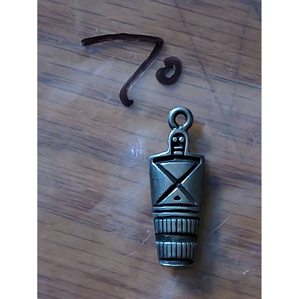 Egyptian Revival Mummy Sarcophagus Charm Pendant Silver Tone Vintage Metal